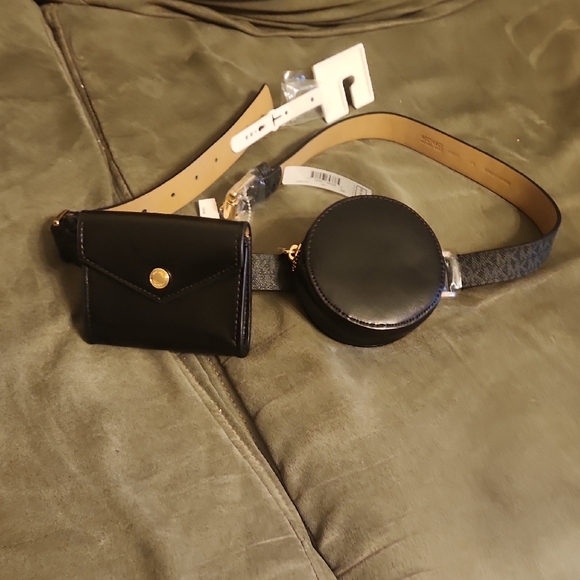 Michael Kors Black Leather Belt Bag Set - Picture 1 of 1